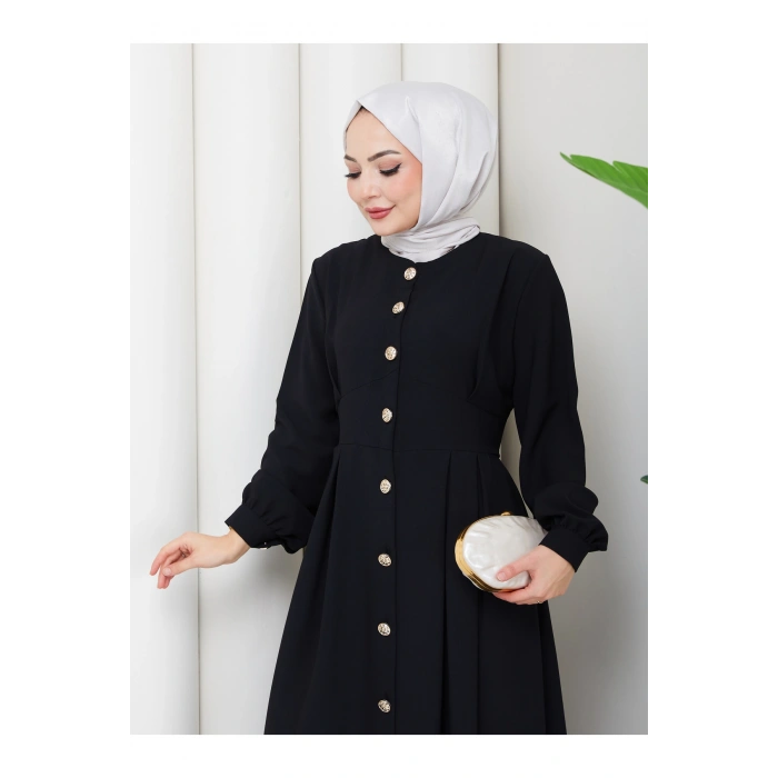 KADIN GOLD DÜĞMELİ KREP ELBİSE TESETTÜR