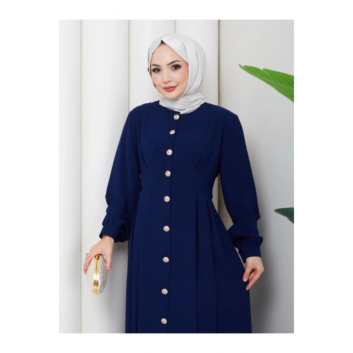 KADIN GOLD DÜĞMELİ KREP ELBİSE TESETTÜR