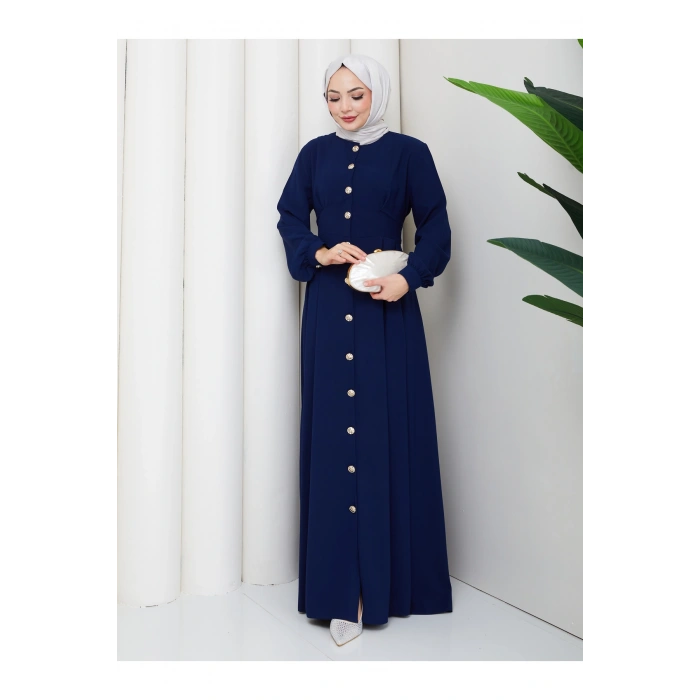 KADIN GOLD DÜĞMELİ KREP ELBİSE TESETTÜR