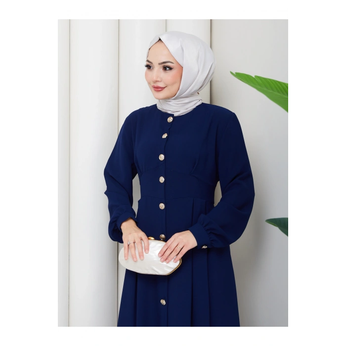 KADIN GOLD DÜĞMELİ KREP ELBİSE TESETTÜR