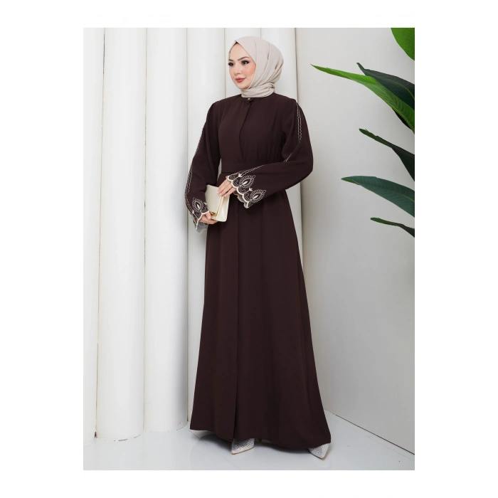 KADIN KOLU NAKİŞLİ ABAYA TESETTÜR GIYIM KADIN FERACE ELBISE