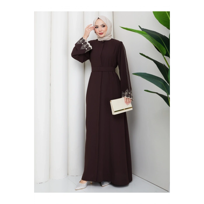 KADIN KOLU NAKİŞLİ ABAYA TESETTÜR GIYIM KADIN FERACE ELBISE