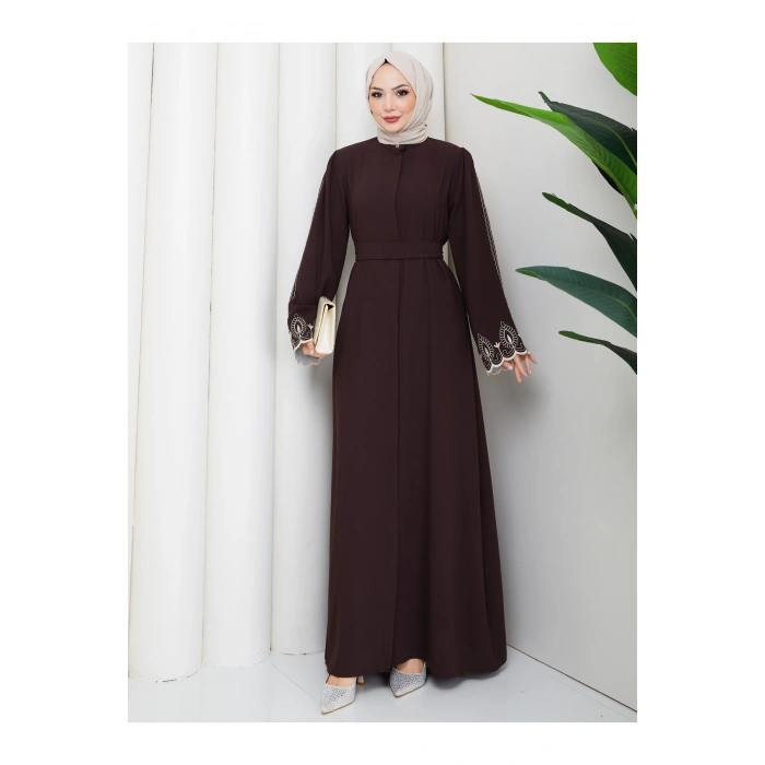 KADIN KOLU NAKİŞLİ ABAYA TESETTÜR GIYIM KADIN FERACE ELBISE