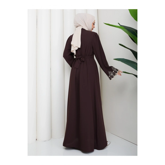 KADIN KOLU NAKİŞLİ ABAYA TESETTÜR GIYIM KADIN FERACE ELBISE