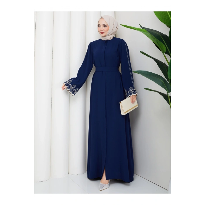 KADIN KOLU NAKİŞLİ ABAYA TESETTÜR GIYIM KADIN FERACE ELBISE