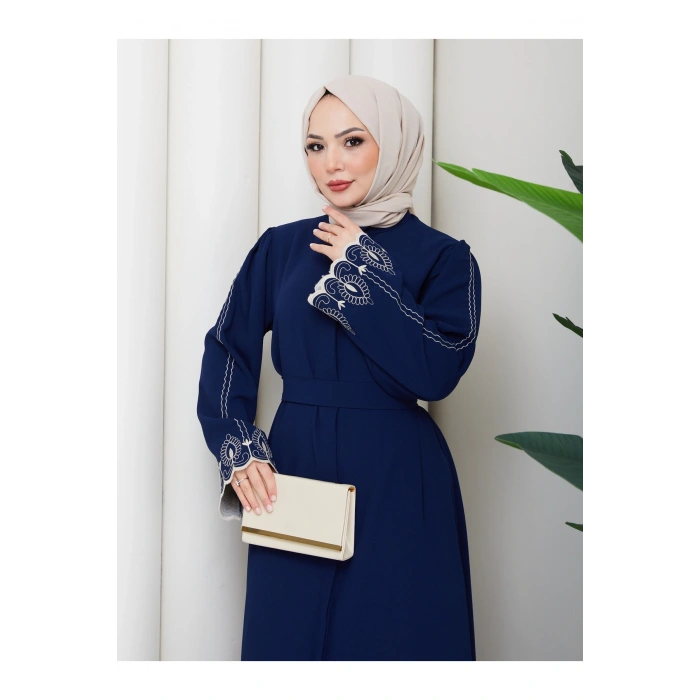 KADIN KOLU NAKİŞLİ ABAYA TESETTÜR GIYIM KADIN FERACE ELBISE