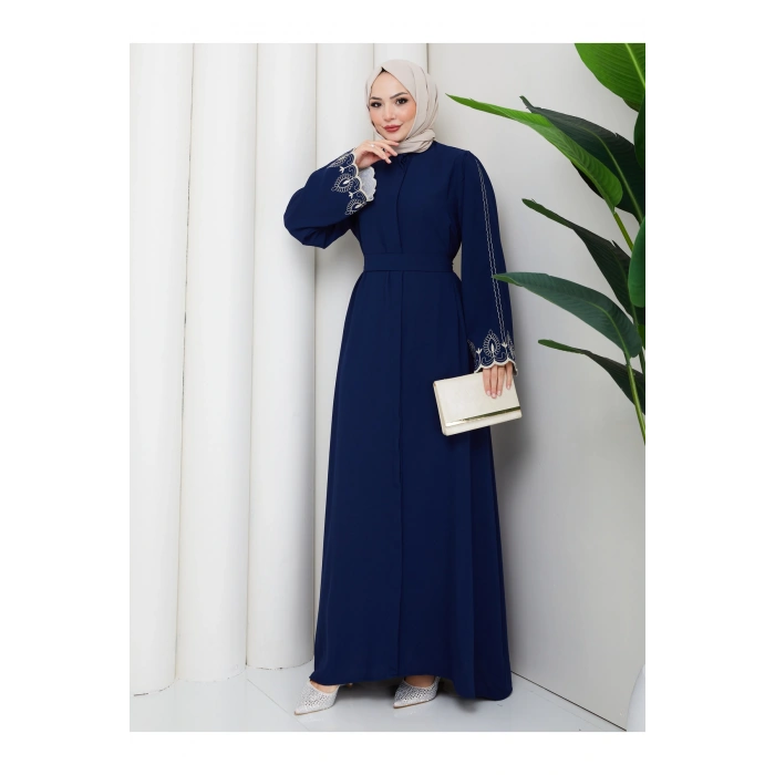 KADIN KOLU NAKİŞLİ ABAYA TESETTÜR GIYIM KADIN FERACE ELBISE