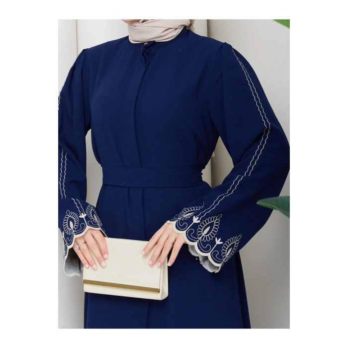 KADIN KOLU NAKİŞLİ ABAYA TESETTÜR GIYIM KADIN FERACE ELBISE