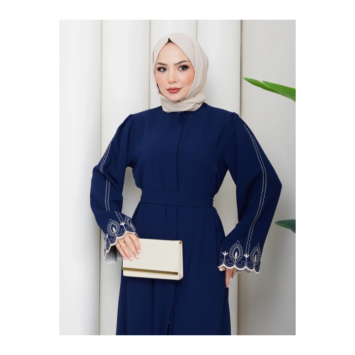 KADIN KOLU NAKİŞLİ ABAYA TESETTÜR GIYIM KADIN FERACE ELBISE