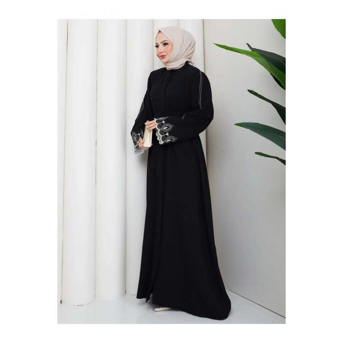 KADIN KOLU NAKİŞLİ ABAYA TESETTÜR GIYIM KADIN FERACE ELBISE