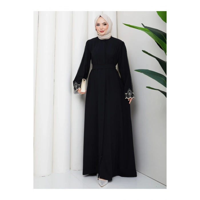 KADIN KOLU NAKİŞLİ ABAYA TESETTÜR GIYIM KADIN FERACE ELBISE