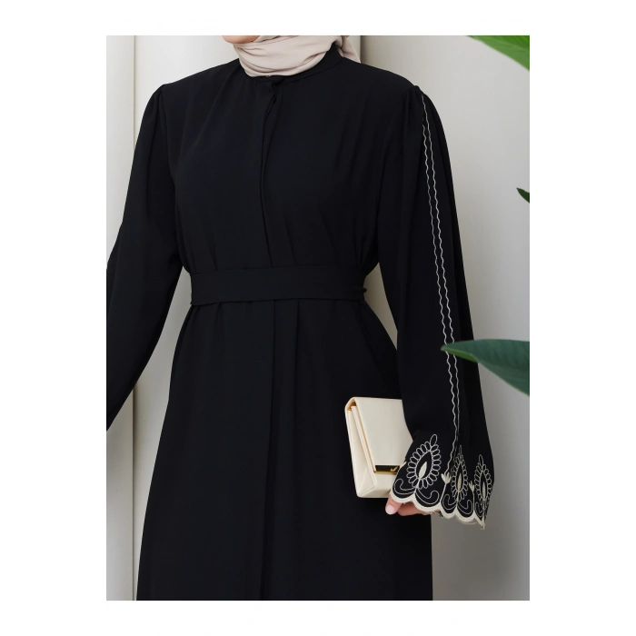 KADIN KOLU NAKİŞLİ ABAYA TESETTÜR GIYIM KADIN FERACE ELBISE