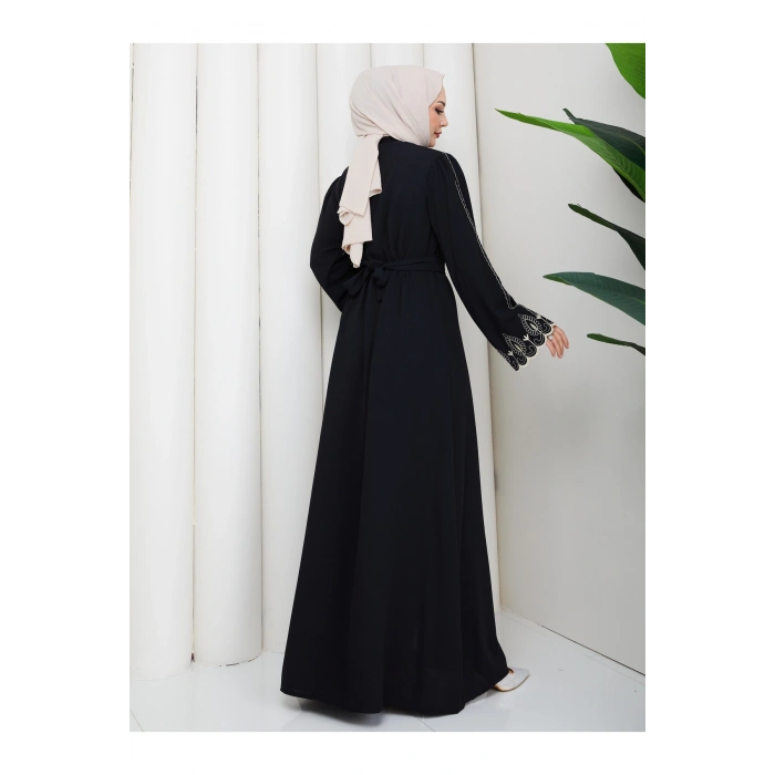 KADIN KOLU NAKİŞLİ ABAYA TESETTÜR GIYIM KADIN FERACE ELBISE
