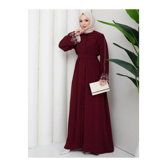 KADIN KOLU NAKİŞLİ ABAYA TESETTÜR GIYIM KADIN FERACE ELBISE