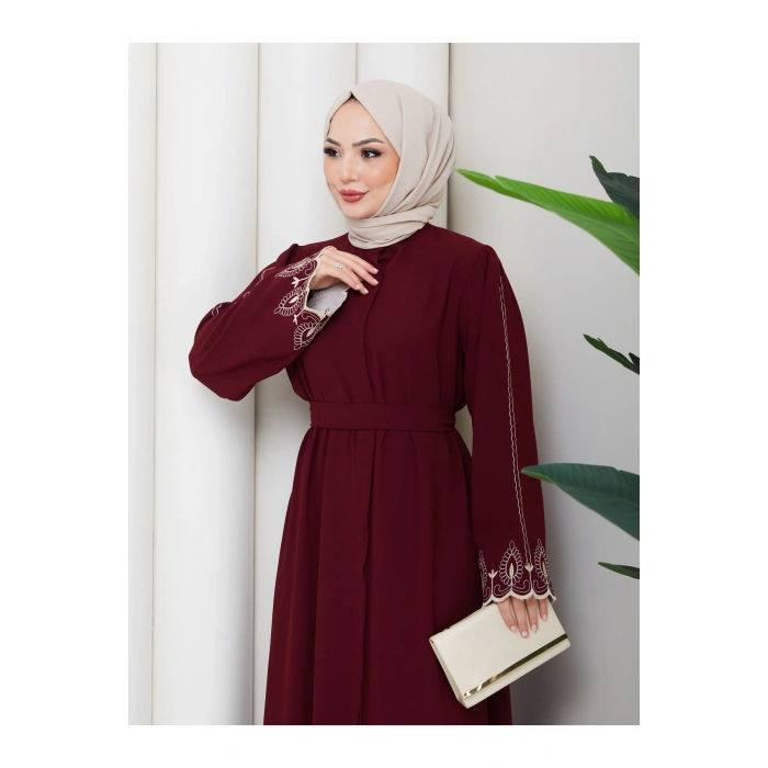 KADIN KOLU NAKİŞLİ ABAYA TESETTÜR GIYIM KADIN FERACE ELBISE