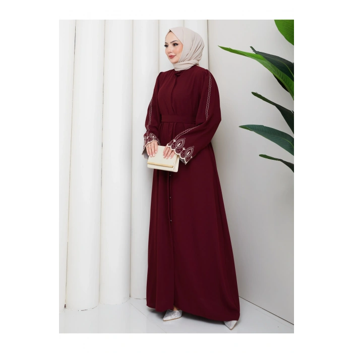 KADIN KOLU NAKİŞLİ ABAYA TESETTÜR GIYIM KADIN FERACE ELBISE