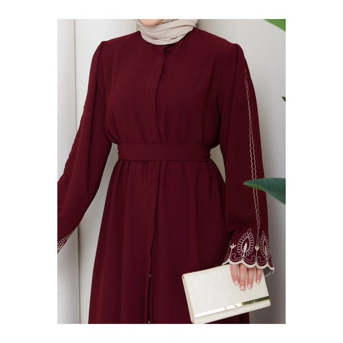 KADIN KOLU NAKİŞLİ ABAYA TESETTÜR GIYIM KADIN FERACE ELBISE