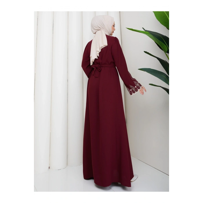 KADIN KOLU NAKİŞLİ ABAYA TESETTÜR GIYIM KADIN FERACE ELBISE