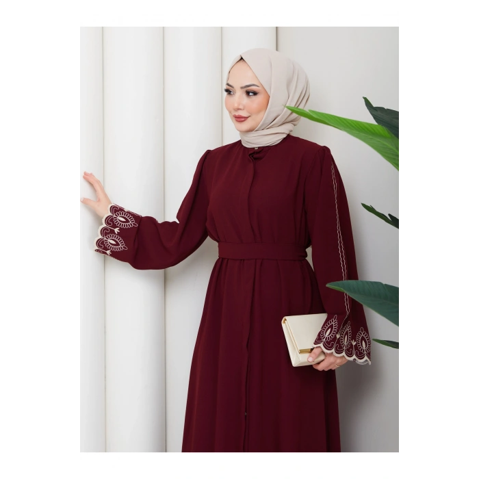 KADIN KOLU NAKİŞLİ ABAYA TESETTÜR GIYIM KADIN FERACE ELBISE