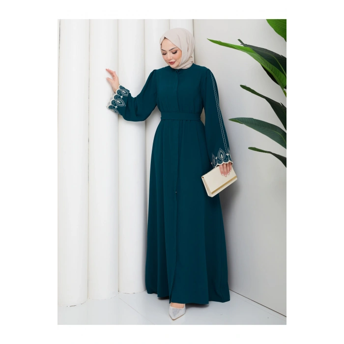 KADIN KOLU NAKİŞLİ ABAYA TESETTÜR GIYIM KADIN FERACE ELBISE