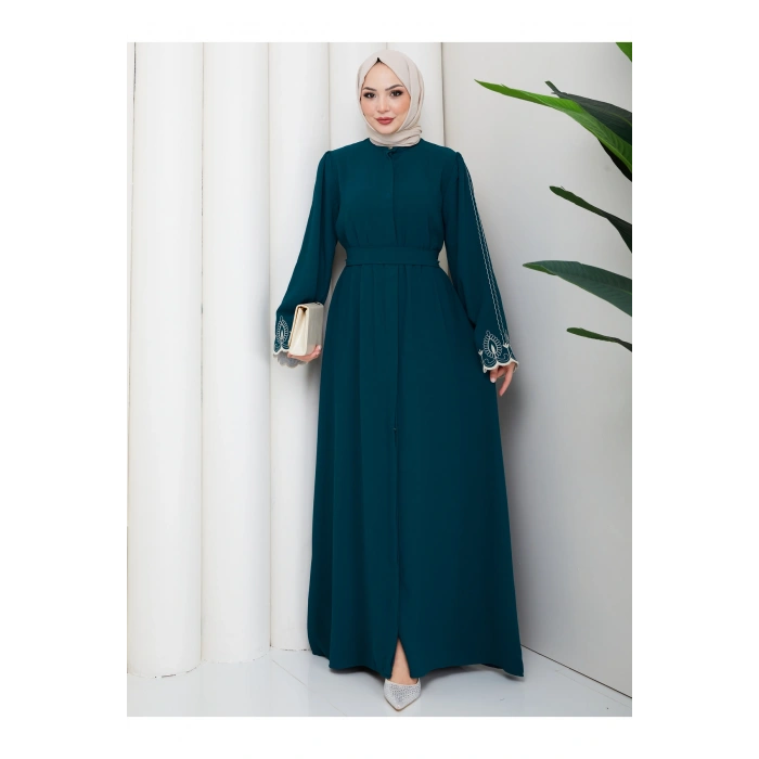 KADIN KOLU NAKİŞLİ ABAYA TESETTÜR GIYIM KADIN FERACE ELBISE