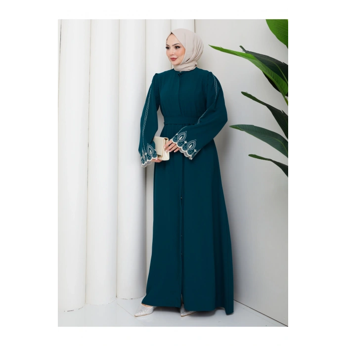 KADIN KOLU NAKİŞLİ ABAYA TESETTÜR GIYIM KADIN FERACE ELBISE