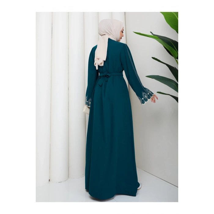 KADIN KOLU NAKİŞLİ ABAYA TESETTÜR GIYIM KADIN FERACE ELBISE