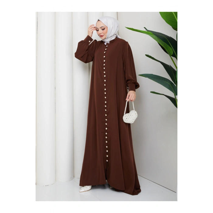 KADIN DÜĞMELE DETAYLI KEMERLİ ELBİSE TESETTÜR