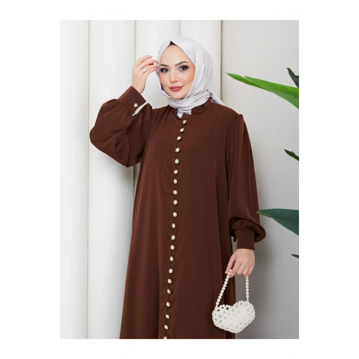 KADIN DÜĞMELE DETAYLI KEMERLİ ELBİSE TESETTÜR