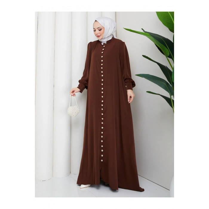 KADIN DÜĞMELE DETAYLI KEMERLİ ELBİSE TESETTÜR