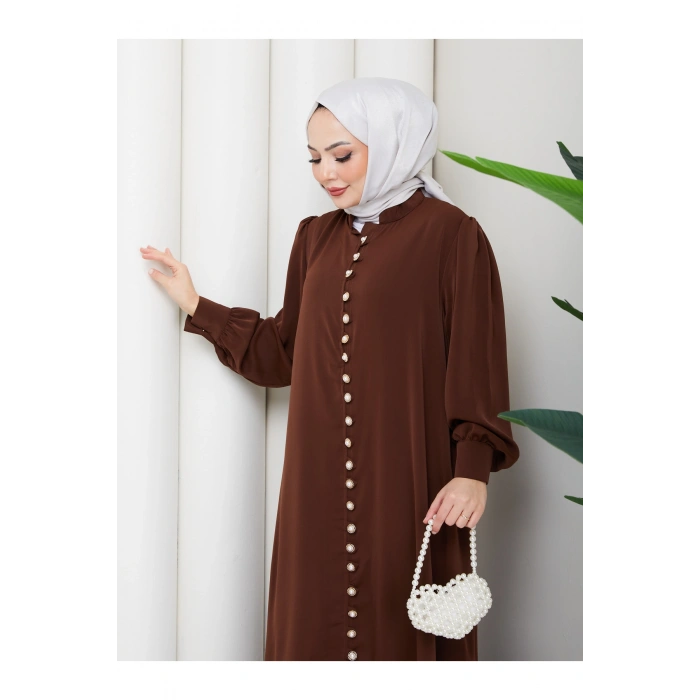 KADIN DÜĞMELE DETAYLI KEMERLİ ELBİSE TESETTÜR