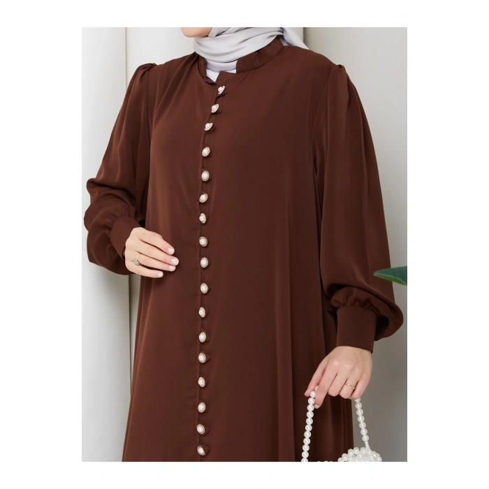 KADIN DÜĞMELE DETAYLI KEMERLİ ELBİSE TESETTÜR