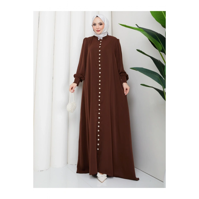 KADIN DÜĞMELE DETAYLI KEMERLİ ELBİSE TESETTÜR