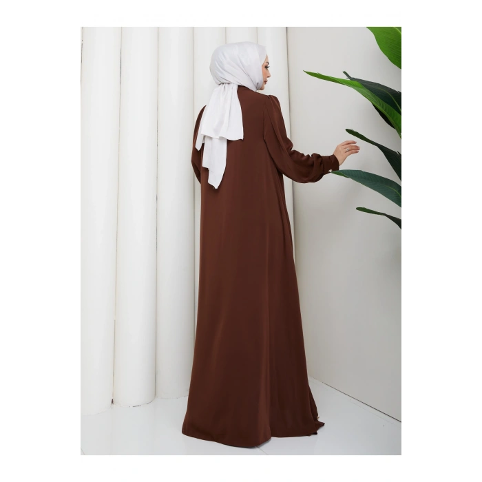 KADIN DÜĞMELE DETAYLI KEMERLİ ELBİSE TESETTÜR