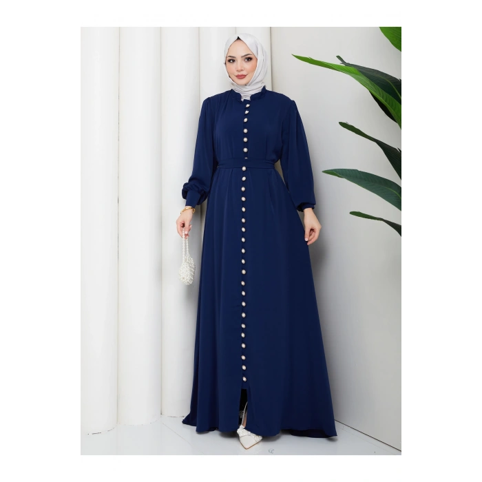 KADIN DÜĞMELE DETAYLI KEMERLİ ELBİSE TESETTÜR