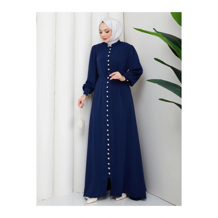 KADIN DÜĞMELE DETAYLI KEMERLİ ELBİSE TESETTÜR