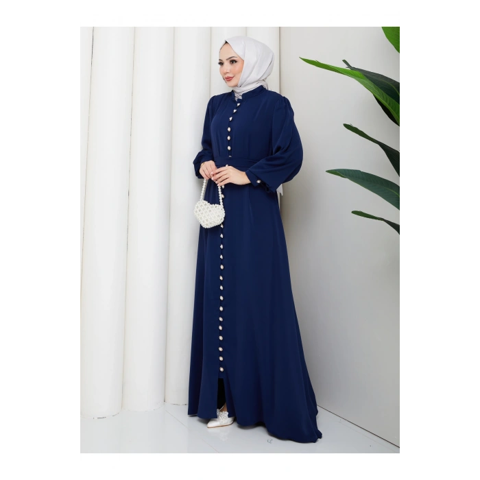 KADIN DÜĞMELE DETAYLI KEMERLİ ELBİSE TESETTÜR