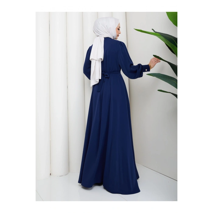 KADIN DÜĞMELE DETAYLI KEMERLİ ELBİSE TESETTÜR