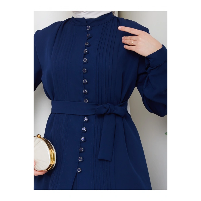 KADIN BRİT DÜĞMELİ KUŞAKLI ETEKLİ İKİLİ TAKIM TESETTÜR