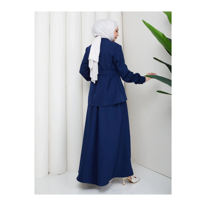 KADIN BRİT DÜĞMELİ KUŞAKLI ETEKLİ İKİLİ TAKIM TESETTÜR