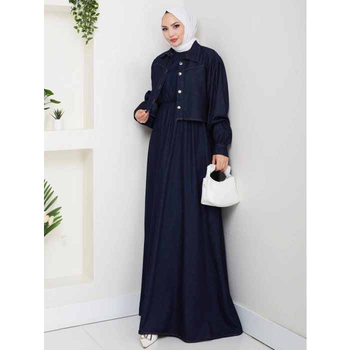 CEKET ELBİSE İKİLİ KOT TAKIM TESETTÜR İKİ PARŞA MAVİ