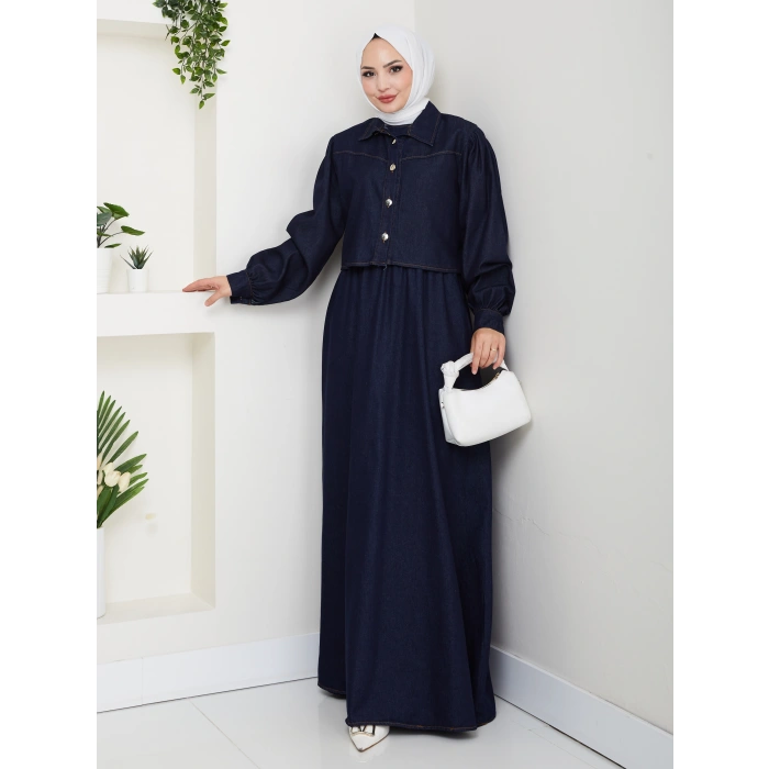 CEKET ELBİSE İKİLİ KOT TAKIM TESETTÜR İKİ PARŞA MAVİ