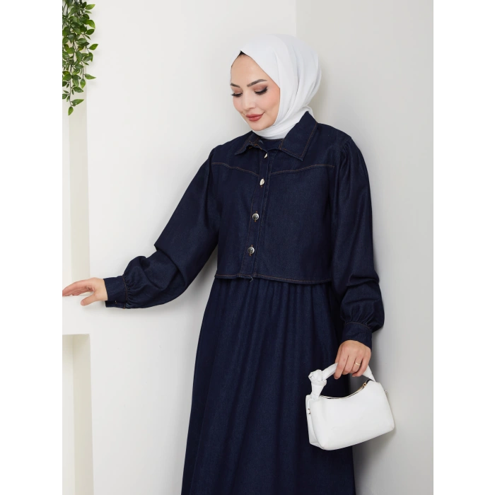 CEKET ELBİSE İKİLİ KOT TAKIM TESETTÜR İKİ PARŞA MAVİ