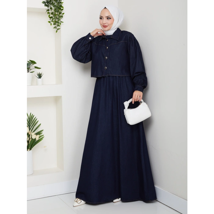 CEKET ELBİSE İKİLİ KOT TAKIM TESETTÜR İKİ PARŞA MAVİ