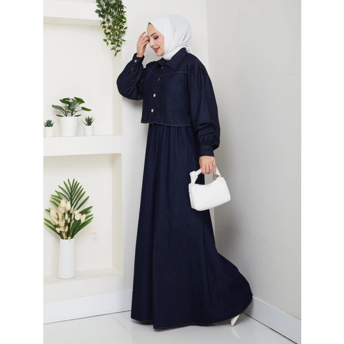 CEKET ELBİSE İKİLİ KOT TAKIM TESETTÜR İKİ PARŞA MAVİ