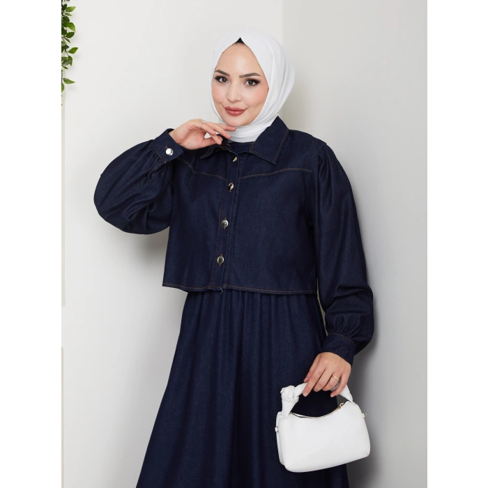 CEKET ELBİSE İKİLİ KOT TAKIM TESETTÜR İKİ PARŞA MAVİ