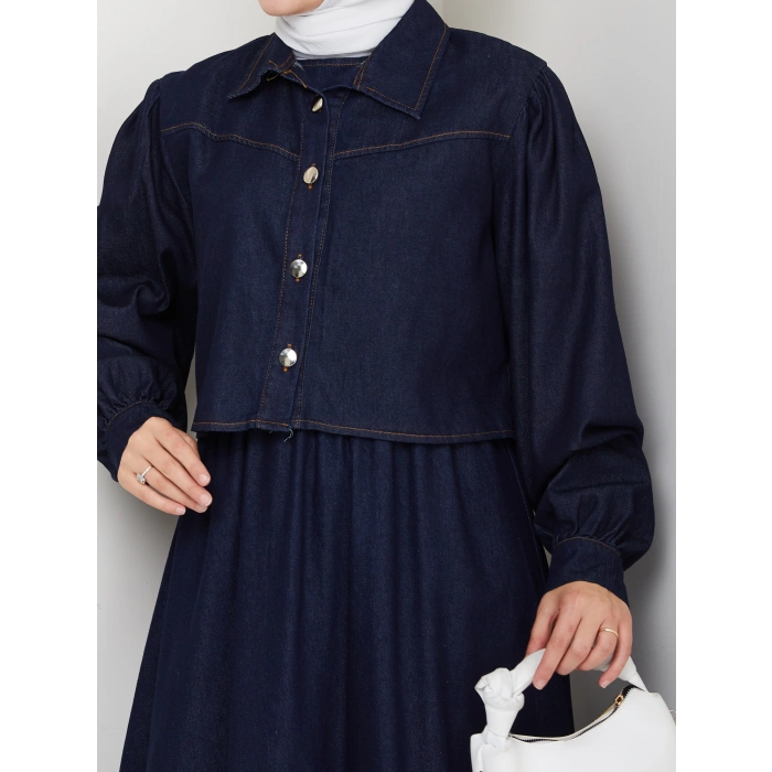 CEKET ELBİSE İKİLİ KOT TAKIM TESETTÜR İKİ PARŞA MAVİ