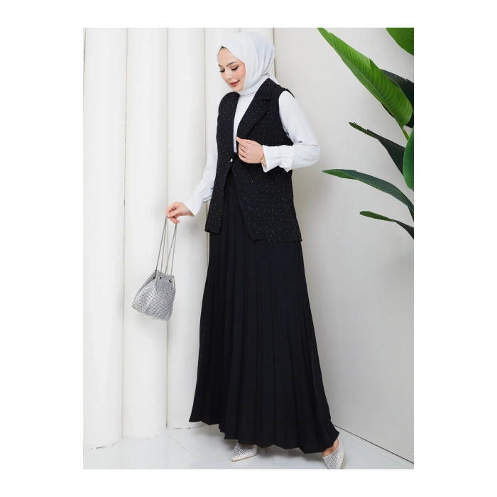 TAŞLI SİMLİ YELEKLI PİLELİ ETEKLI TASETTÜR TAKIM