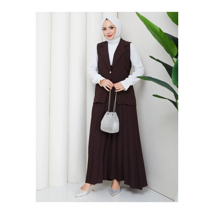 TAŞLI SİMLİ YELEKLI PİLELİ ETEKLI TASETTÜR TAKIM