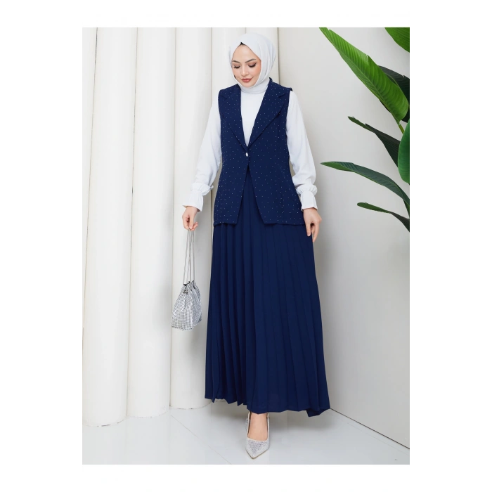 TAŞLI SİMLİ YELEKLI PİLELİ ETEKLI TASETTÜR TAKIM